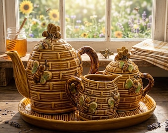 Charming Vintage-Style Ceramic Beehive Tea Set – 4 Pieces
