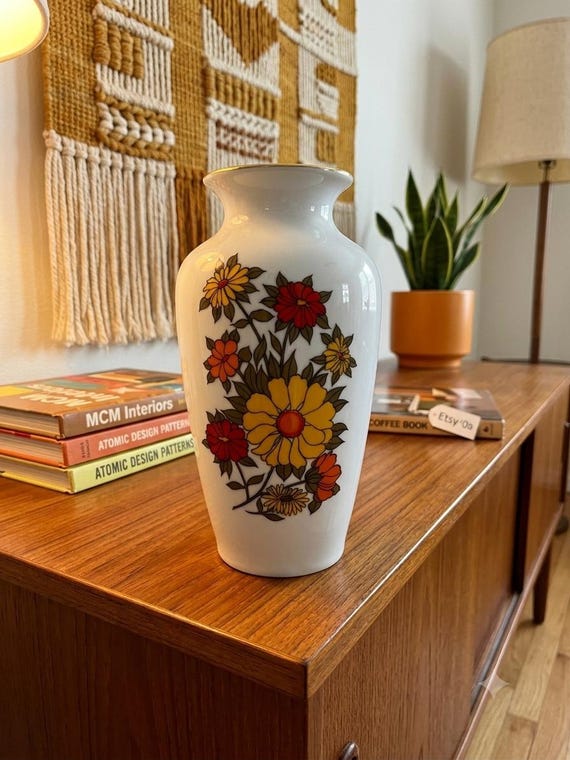Vintage Royal Porzellan Bavaria KPM Vase – 1970s Retro Floral Porcelain, Gold Trim (Handmade) Germany