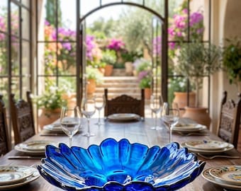 Vintage Cobalt Blue Petal Design Glass Bowl