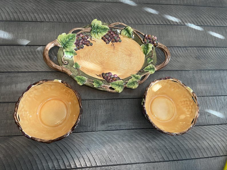 Vintage Pacific Rim Grape & Vine 3-piece Serving Set - Etsy