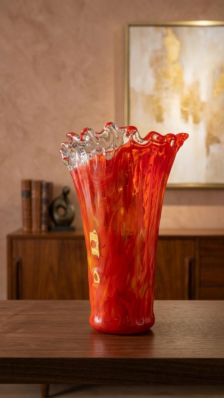 Murano Red Glass Vase - Etsy