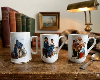 Charming Vintage Norman Rockwell Museum Mug Set (3)