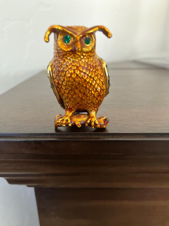 Ornate Golden Toned Owl Trinket Box