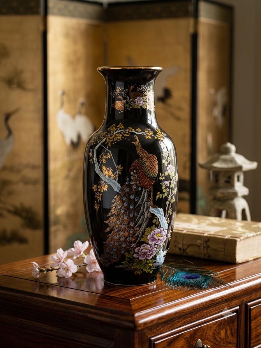 陶器製 花瓶 黒と金のグラデーション Vintage Black Gold Vase - Etsy