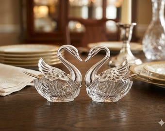 Vintage Godinger 1984 Crystal and Silverplate Swan Salt & Pepper Cellars