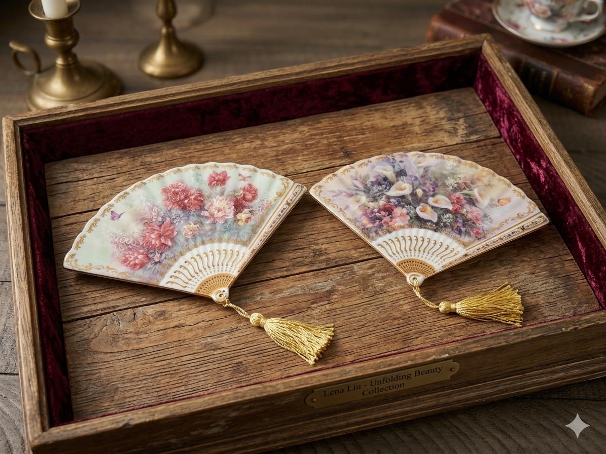Lena Liu Porcelain Fan Plates - Unfolding Beauty Collection, Set of 2