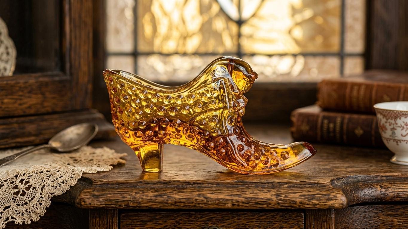 FENTON ガラスのシューズセット 空気清浄ビーズ付 Fenton Glass Shoe - Etsy