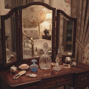 bohemia crystal dressing table set Vintage and extras Rare blue Bohemian etched glass dressing table set with three vanity bottles in the style of Friedrich Egermann Antique Crystal Dressing Table Set