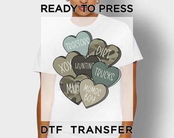 Camo Heart Valentine DTF Print, Hunting Mama's Boy Transfer