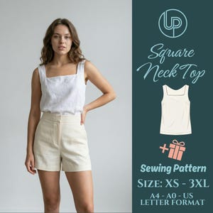 Square Neck Linen Top Sewing Pattern | Minimalist Summer Tank (PDF)