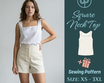 Patron de couture pour haut en lin à encolure carrée | Débardeur d'été minimaliste (PDF)