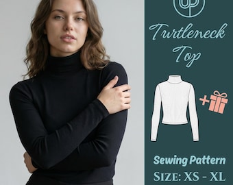 Turtleneck Top Sewing Pattern | Fitted Knit, Long Sleeve (PDF)