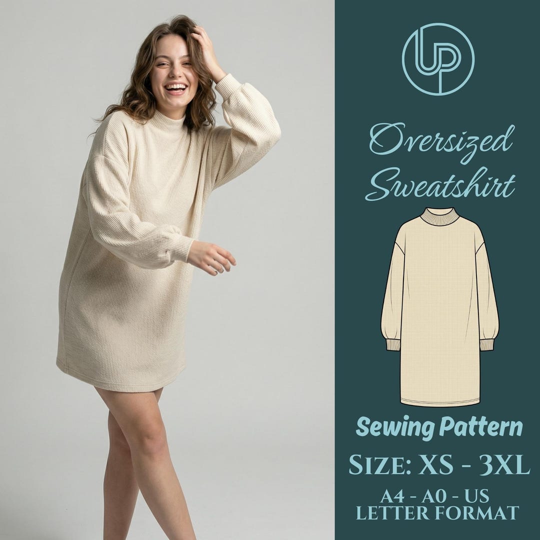 Oversized Sweatshirt Dress Sewing Pattern | Relaxed Fit (A4, A0, US ...