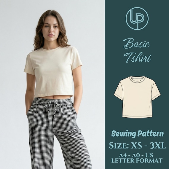 Basic Tee Sewing Pattern | Easy Knit T-Shirt (PDF Pattern)