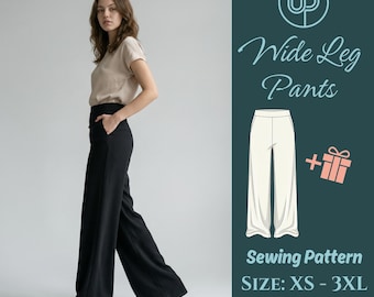 Cartamodello per pantaloni a gamba larga in PDF / Cartamodello per pantaloni palazzo a vita alta / Cartamodello per pantaloni facili / Formato A4 A0 US Letter / Dalla XS alla 3XL