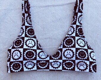 Happy Sad Face Checker Swim Top