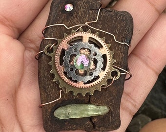 Wire-Wrapped Costa Rican Driftwood Beaxh Pendant with a steampunk twist