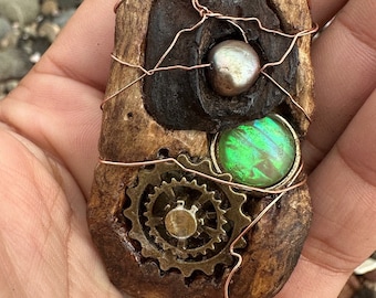 Steampunk Driftwood Pendant: Wire-Wrapped Costa Rican Beauty