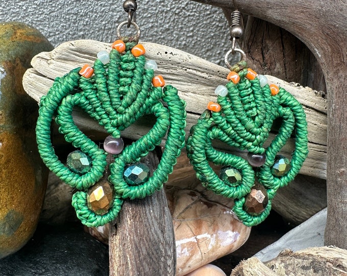 Macrame earrings made by the Shipibo Tribe in Iquitos, Peru