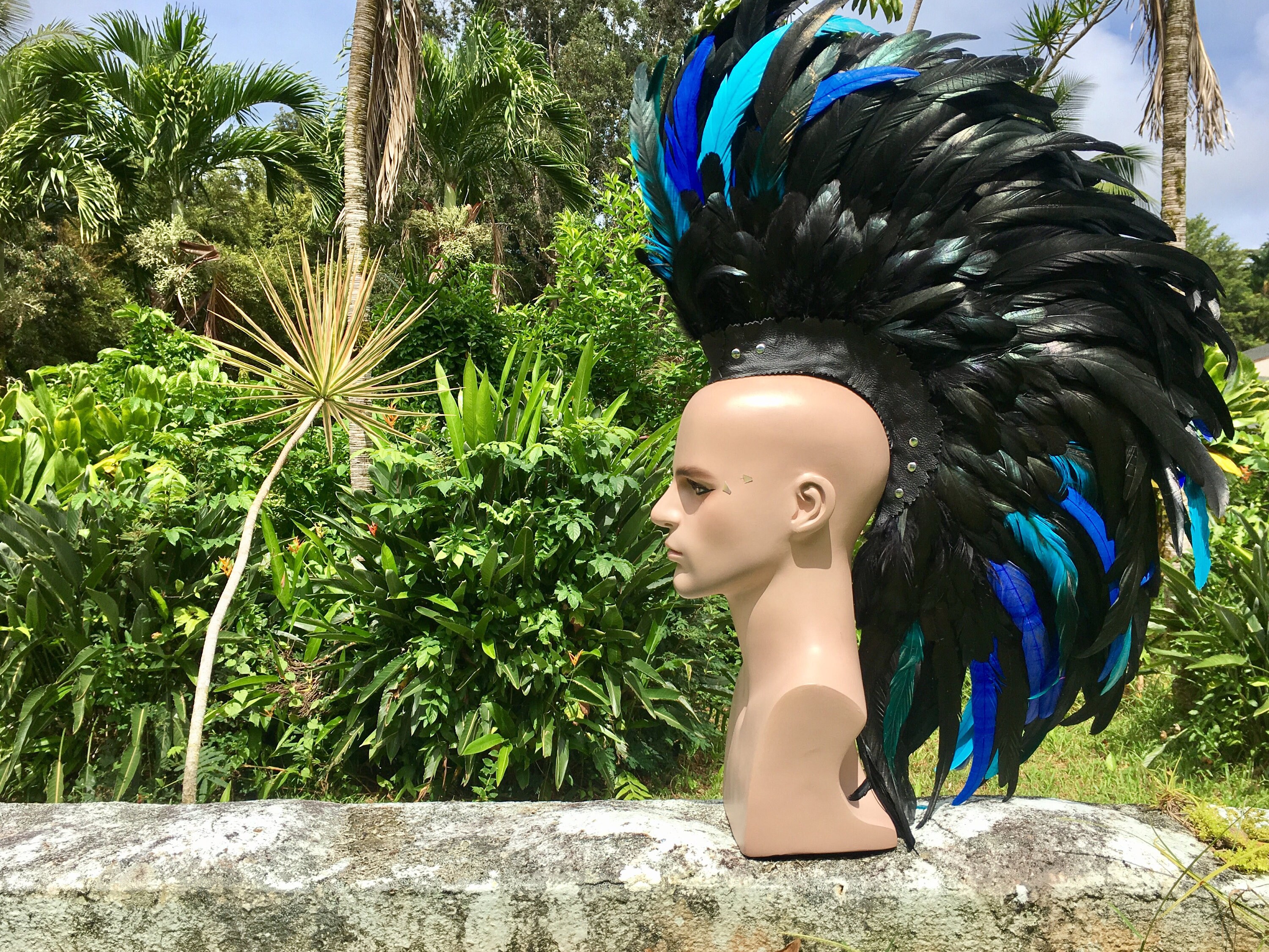 Customizable Feather Mohawk Headdress Midnight Blue