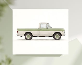 Impresión de acuarela de camioneta verde vintage / Arte mural minimalista de coche retro / Decoración infantil y moderna para el hogar / Descarga digital