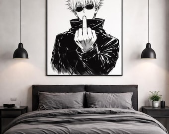 Póster de manga anime en blanco y negro / Arte moderno 4K (Descarga digital)