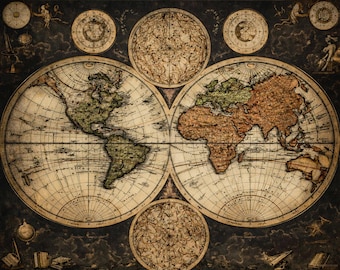 Impresión vintage de mapa celeste del mundo – Atlas de astronomía, colección Ryan Kıvanç (descarga digital)