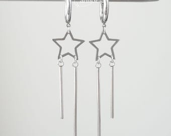 Vallende ster oorbellen • Roestvrij staal • Y2K Star Dangle Huggie Hoops • 1 paar