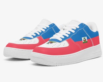 Lage leren sneakers Haiti Flag AF1 – Haitian Heritage-sportschoenen uniseks