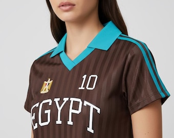 Egypt Soccer Crop Top, Women's Sporty Jersey, Personalized Name Number (World Cup 2026)