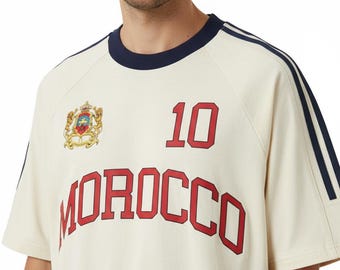 Marokko uniseks voetbal T-shirt, 100% katoenen supporterjersey, gepersonaliseerde naam en nummer