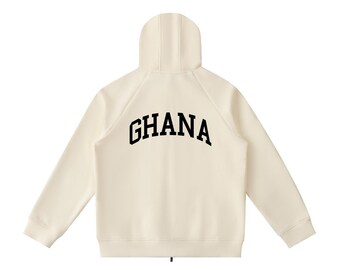 Ghana Coat of Arms Zip Hoodie, Heavyweight Fleece, Raglan Sleeve, Unisex Sportswear