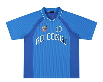 Camiseta de fútbol con cuello en V para aficionados de la República Democrática del Congo, camiseta de fútbol personalizada (100% poliéster)