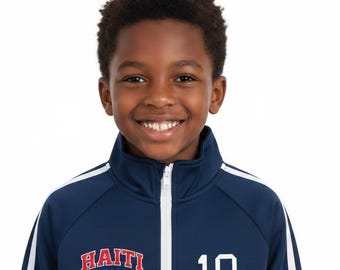 Haiti Football Kids' Coach Jacket – Contrast Tape Track Top | World Cup 2026