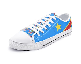 Lage canvas sneakers met vlag Congo DRC, lichtgewicht casual veterschoenen