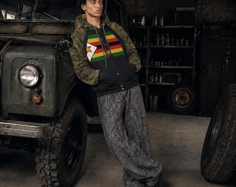 Zimbabwe Flag Unisex Camo-Splice Raglan Zip Hoodie