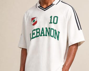 Lebanon Striped V-Neck Soccer Jersey