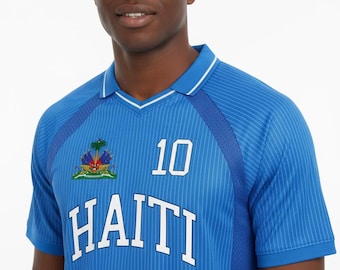 Haiti Football Fan V-Neck Shirt, 100% Polyester, World Cup 2026 Supporter Jersey - Oversized