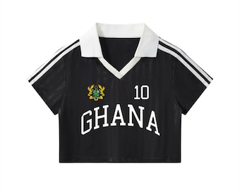 Ghana Black Star Cropped Football Jersey, Women's Soccer Shirt, Personalized Name Number
