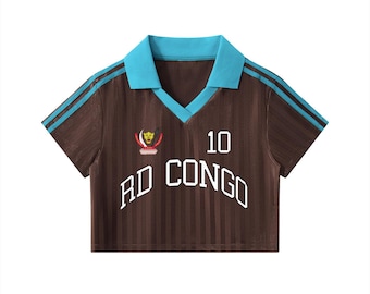 Camiseta de fútbol corta para mujer de la República Democrática del Congo, camiseta de fútbol personalizada con nombre y número.