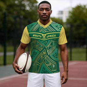 Maillot de fan de rugby de l'Afrique du Sud, t-shirt de supporter vert or, numéro personnalisé image 3