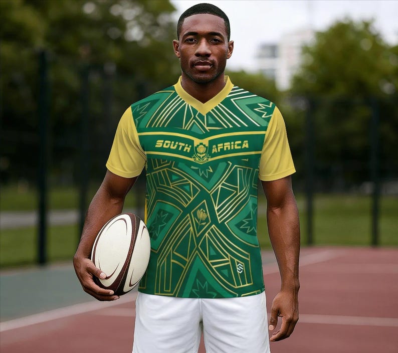 Maillot de fan de rugby de l'Afrique du Sud, t-shirt de supporter vert or, numéro personnalisé image 3