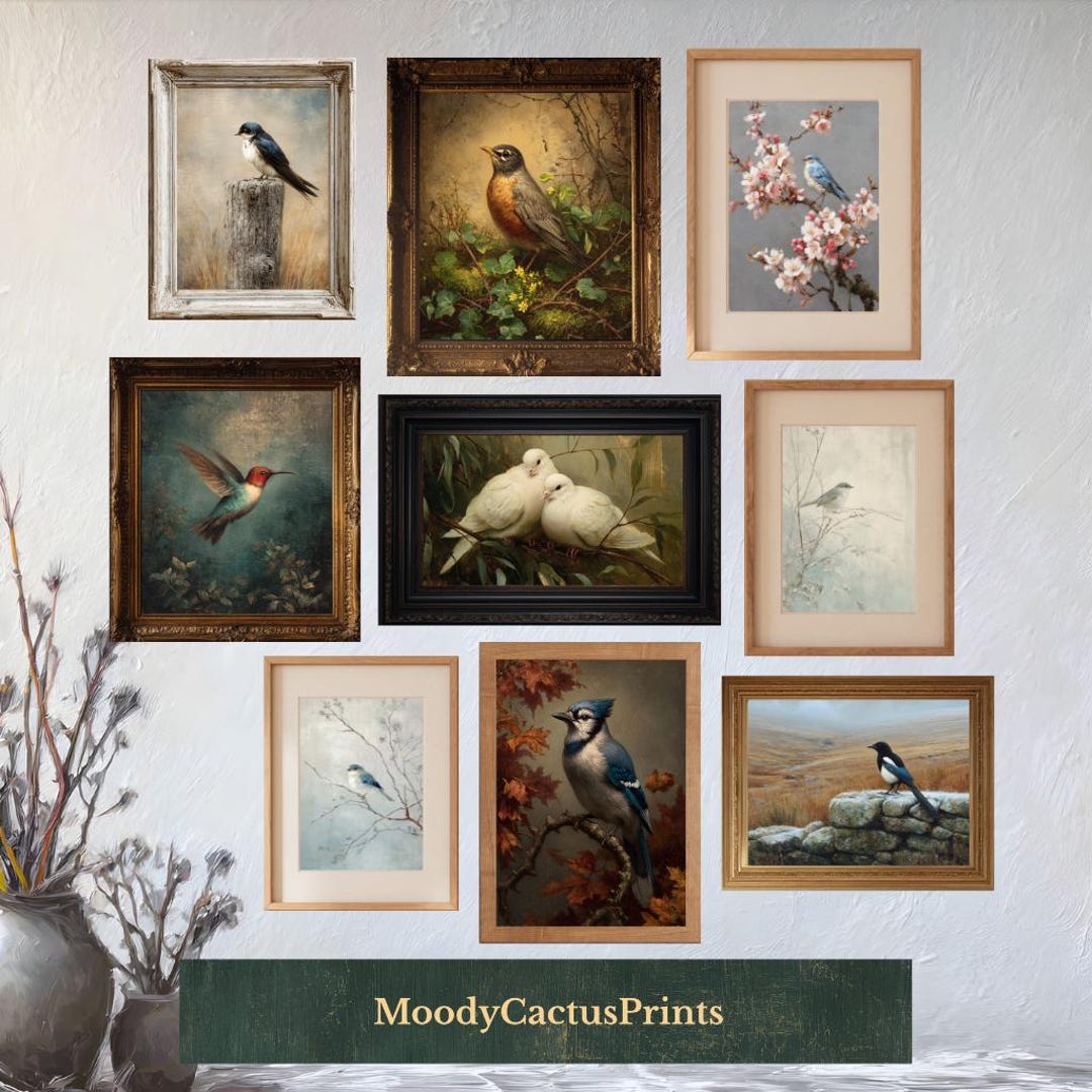 Bird Gallery Wall Art, Vintage Wall Decor Set of 9, Avian Print ...