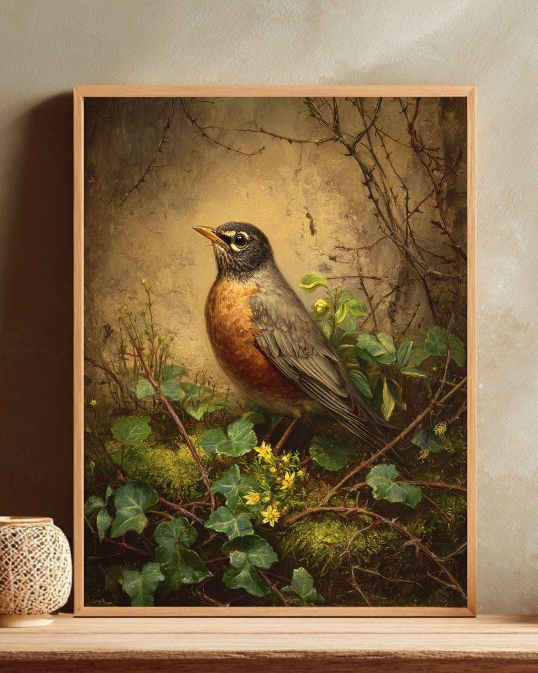 American Robin Oil Painting Printable Wall Art, Vintage Bird Print ...
