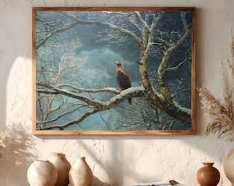 Arte mural de águila, lámina de vida silvestre de estilo vintage, obra de arte de águila dorada majestuosa, decoración imprimible de aves invernales