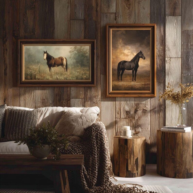 Vintage Horse Wall Art Set of 12, Rustic Equestrian Oil Painting Prints ...