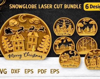 Bola de nieve cortada a láser | Diseño SVG navideño | Archivos cortados a láser