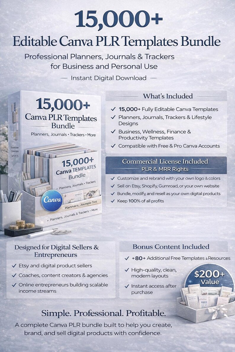 15,000+ Canva PLR Templates Bundle | Editable Planner, Journal and ...