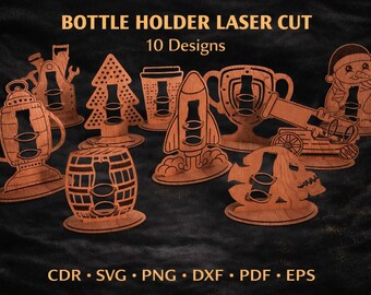 Paquete SVG de portabotellas cortado con láser | Diseño de portabotellas de madera | Archivos cortados con láser y CNC
