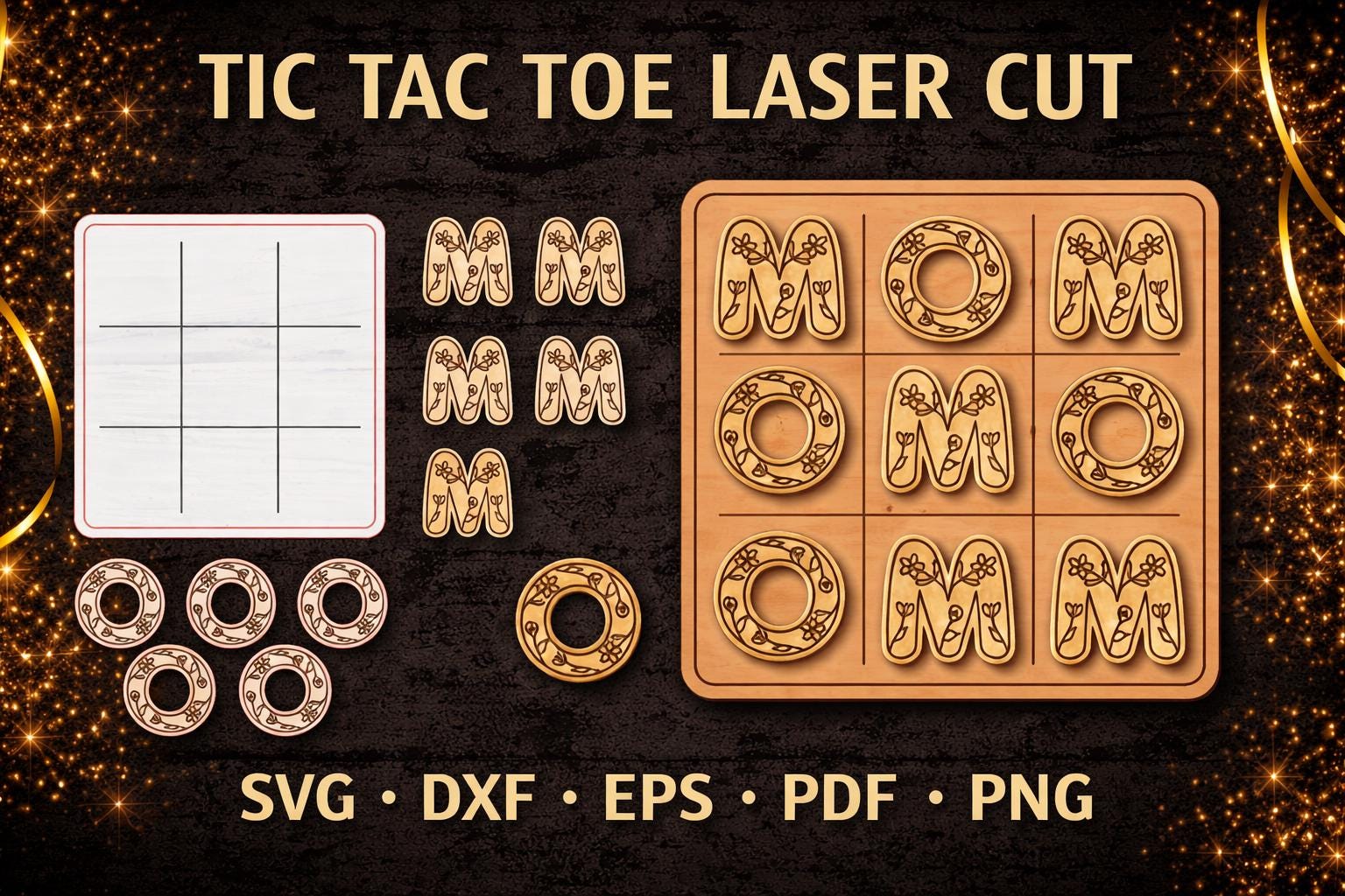 Tic Tac Toe Laser Cut SVG Bundle | Wooden Game Board Design | CNC ...